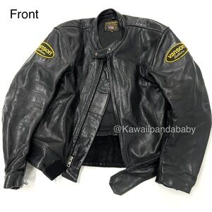 Vintage Vanson Perforated Leather Yellow Patch Motorcycle Jacket USA Mens SZ 48